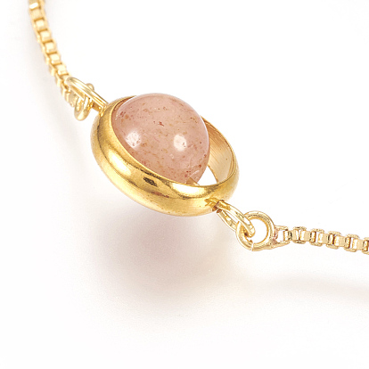 Natural Gemstone Bracelets Sets, Slider Bracelets and Stretch Bracelets, with Brass Findings, Round