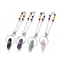 Chakra Natural Gemstone Pointed Dowsing Pendulums, with Mixed Stone and Brass Findings, Bullet