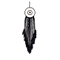 Iron Woven Web/Net with Feather Pendant Decorations, with Wood Beads, Covered with Polycotton Cord, Flat Round
