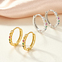 925 Sterling Silver Micro Pave Colorful Cubic Zirconia Hoop Earrings, with S925 Stamp