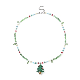 Collier pendentif arbre de noël en acrylique, collier chalumeau et perles de verre