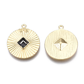 Alloy Pendants, with Glass, Cadmium Free & Lead Free, Flat Round with Rhombus, Light Gold