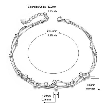 Tobillera de plata de ley shegrace 925 con cadena de triple capa y cuentas