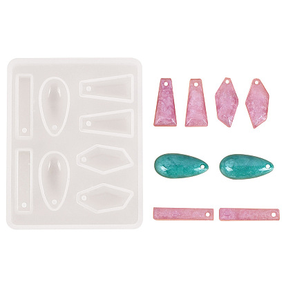 Moules en silicone pendant, moules de résine, pour la résine UV, fabrication de bijoux en résine époxy, larme & rectangle & trapèze & polygone