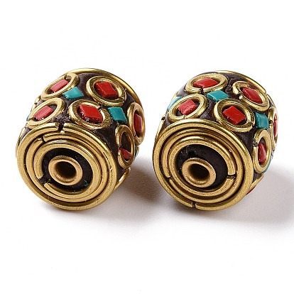 Handmade Indonesia Beads, with Brass Findings and Resin, Antique Golden, Column