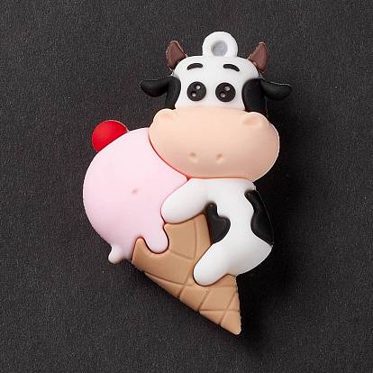 PVC Plastic Cartoon Big Pendants, Cow with Ice Cream