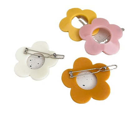 Acrylic Hair Barrettes, Frog Buckle Hairpin for Women, Girls, with Metal Clip, Flower