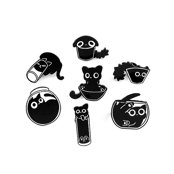 Broche de esmalte de aleación con tema de gato negro, pin para ropa de mochila
