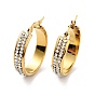 Crystal Rhinestone Hoop Earrings, Vacuum Plating 201 Stainless Steel Earrings with 304 Stainless Steel Pins for Women