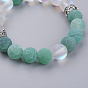 Natural Weathered Agate(Dyed) Beaded Stretch Bracelets, with Synthetic Moonstone Beads and Alloy Crown Beads