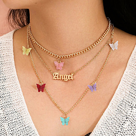 Alloy Butterfly Necklace Set - Fashionable and Versatile, Lock Chain.