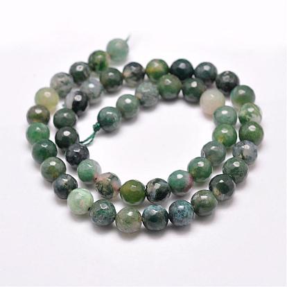 Natural Moss Agate Beads Strands, Round, Faceted