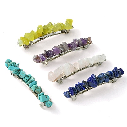 Natural & Synthetic Gemstone Chip Hair Barrettes, with Alloy Chips, Ponytail Holder Statement, Hair Accessories for Women
