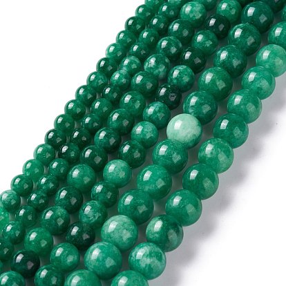 Jade blanc naturel imitation jaspe vert brins de perles, ronde, teint