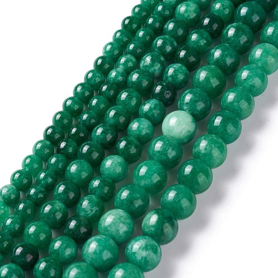 Jade blanc naturel imitation jaspe vert brins de perles, ronde, teint