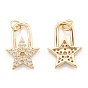 Brass Micro Pave Clear Cubic Zirconia Beads Pendant, Long-Lasting Plated, Star & Lock