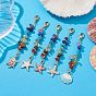 Breloques en alliage d'émail étoile de mer/coquille/tortue et puces de pierres précieuses chakra décoration pendentif en perles, avec 7 acier inoxydable fermoir pince de homard