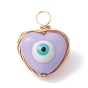Evil Eye Resin Copper Wire Wrapped Pendants, Heart Charms, Light Gold