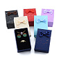Cardboard Jewelry Set Boxes, for Necklaces, Ring, Earring, with Bowknot Ribbon Outside and Black Sponge Inside, Rectangle