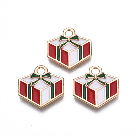 Christmas Alloy Enamel Pendants, Cadmium Free & Lead Free, Light Gold, Christmas Gift