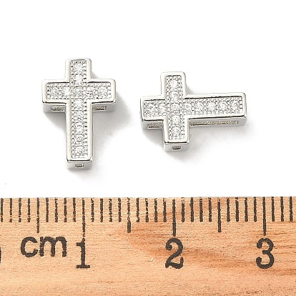Rack Plating Brass Micro Pave Cubic Zirconia Charms, Real 18K Gold Plated, Lead Free & Cadmium Free, Cross