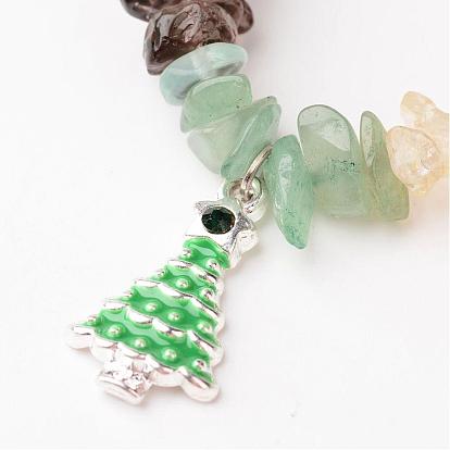 Arbre de noël pierres précieuses naturelles bracelets charme de perles d'enfants, avec un alliage strass pendentifs en émail, pour les enfants