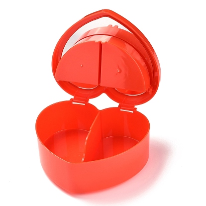 Heart Plastic Jewelry Boxes, Double Layer with Cover and Mirror