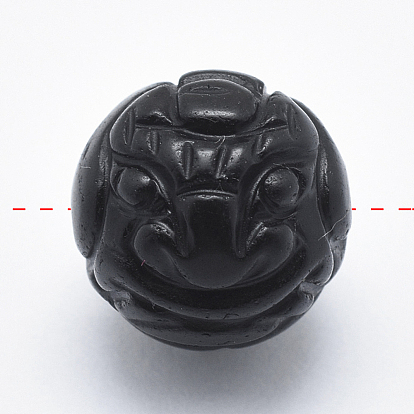 Carved Round Natural Obsidian Beads