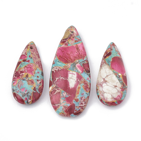 Synthetic Gemstone Pendants, Turquoise and Regalite/Imperial Jasper/Sea Sediment Jasper, Dyed, Drop