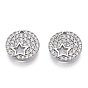 925 Sterling Silver Micro Pave Cubic Zirconia Charms, with S925 Stamp, Flat Round with Star Charms, Nickel Free