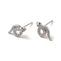 Rack Plating Brass Micro Pave Clear Cubic Zirconia Snake Stud Earrings, Long-Lasting Plated, Lead Free & Cadmium Free