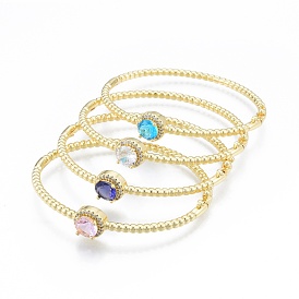 Bracelet jonc plat rond avec zircone cubique, bijoux en laiton plaqué or véritable 18k pour femmes