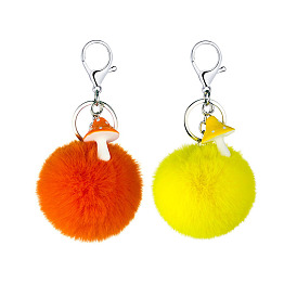 Colorful Resin Mushroom Mini Pom-pom Keychain Pendant Car Bag Plush Ball Accessory Hanging Decoration