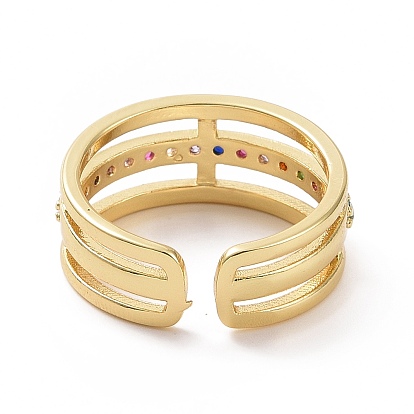 Anillo de puño abierto de tres líneas con circonitas cúbicas de colores, joyas de latón para mujer