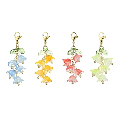 Glass & Acrylic Pendant Decorations, with 304 Stainless Steel Lobster Claw Clasps, Flower & Leaf