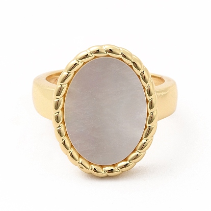 Natural Shell Oval Open Cuff Ring, Brass Jewelry for Women