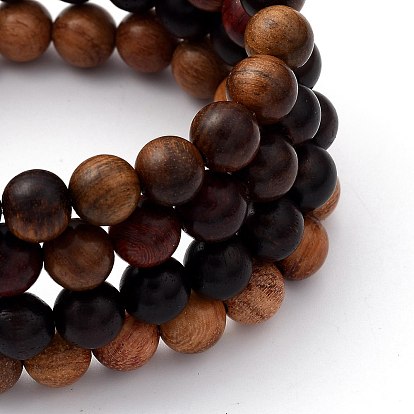 Unisex Natural Wood Beaded Stretch Bracelets Sets, Round