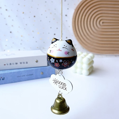 Фарфор манэки нэко подвесной колокольчик колокольчики декор, фэн-шуй счастливый кот для интерьера автомобиля подвесные украшения