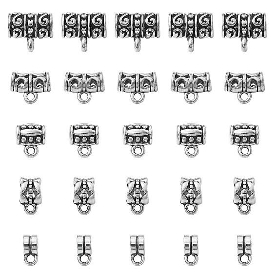 25 piezas 5 eslabones colgantes de aleación de estilo tibetano, fianzas de tubo, fianzas de bucle
