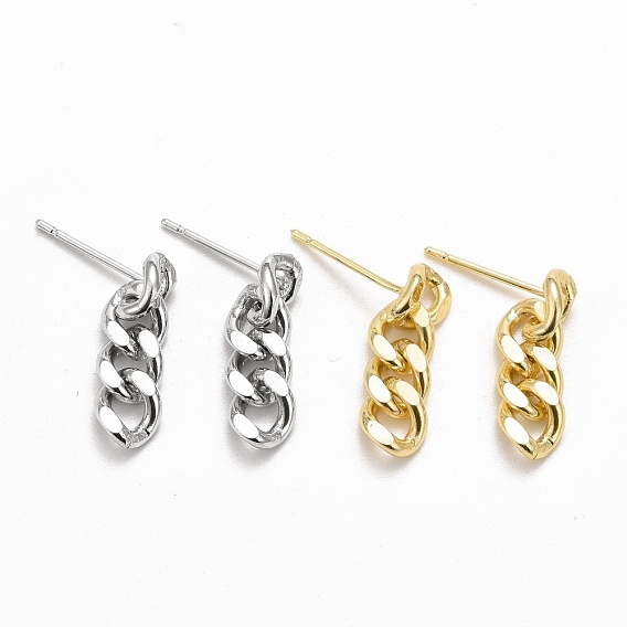Brass Cuban Link Chain Shape Danlge Stud Earrings, Drop Earrings for Women, Cadmium Free & Lead Free