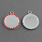 Brass Rhinestone Pendant Cabochon Settings, Picture Memory Frame Pendants, Flat Round, Silver Color Plated Metal Color, Tray: 25mm, 37x31.5x3mm, Hole: 4mm
