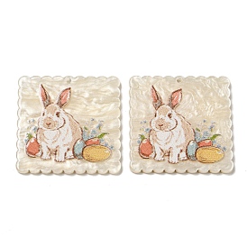 Opaque Acrylic Pendants, Square with Rabbit