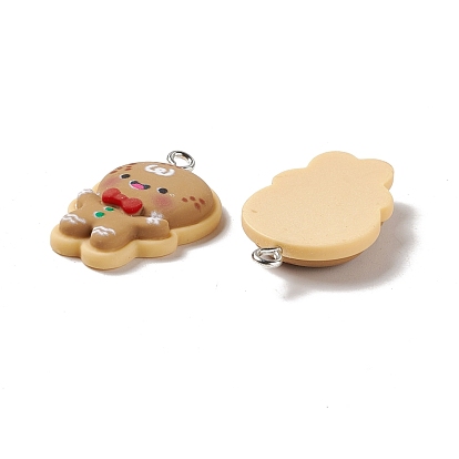 Christmas Theme Opaque Resin Pendants, with Platinum Tone Iron Findings, Gingerbread Man