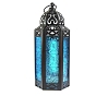 Lanterne à bougie ramadan en fer plaqué noir électrophorèse rétro, bougeoir décoratif en verre portatif de lampe accrochante pour la décoration à la maison