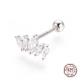 925 Sterling Silver Barbell Cartilage Earrings, Screw Back Earrings, with Micro Pave Clear Cubic Zirconia, with 925 Stamp, Crown