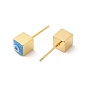 Long-Lasting Plated Cube with Enamel Evil Eye Stud Earring, Real 18K Gold Plated Brass Jewelry for Women