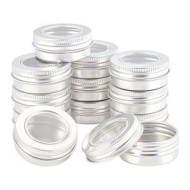 Round Aluminium Tin Cans, Aluminium Jar, Storage Containers for Cosmetic, Candles, Candies, with Screw Top Lid and Clear Window