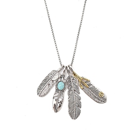Zinc Alloy Pendant with Synthetic Turquoise Feather Necklaces, 201 Stainless Steel Chain Necklaces