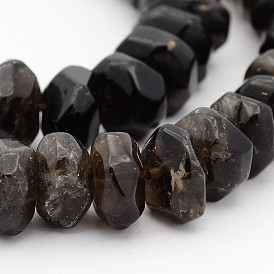 Natural Smoky Quartz Faceted Rondelle Bead Strands, 14~17x6~9mm, Hole: 1mm, about 44~45pcs/strand, 15.3 inch