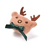 Christmas Deer Cotton & Non-Woven & Velvet Fabric Brooch, Cartoon Doll Iron Lapel Pin for Girl Women